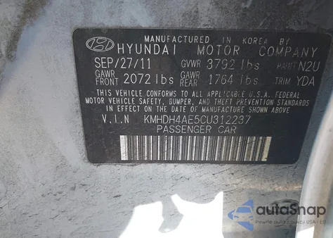 2012 Hyundai Elantra Limited (Ulsan Plant) z USA, uszkodzony, nr VIN KMHDH4AE5CU312237